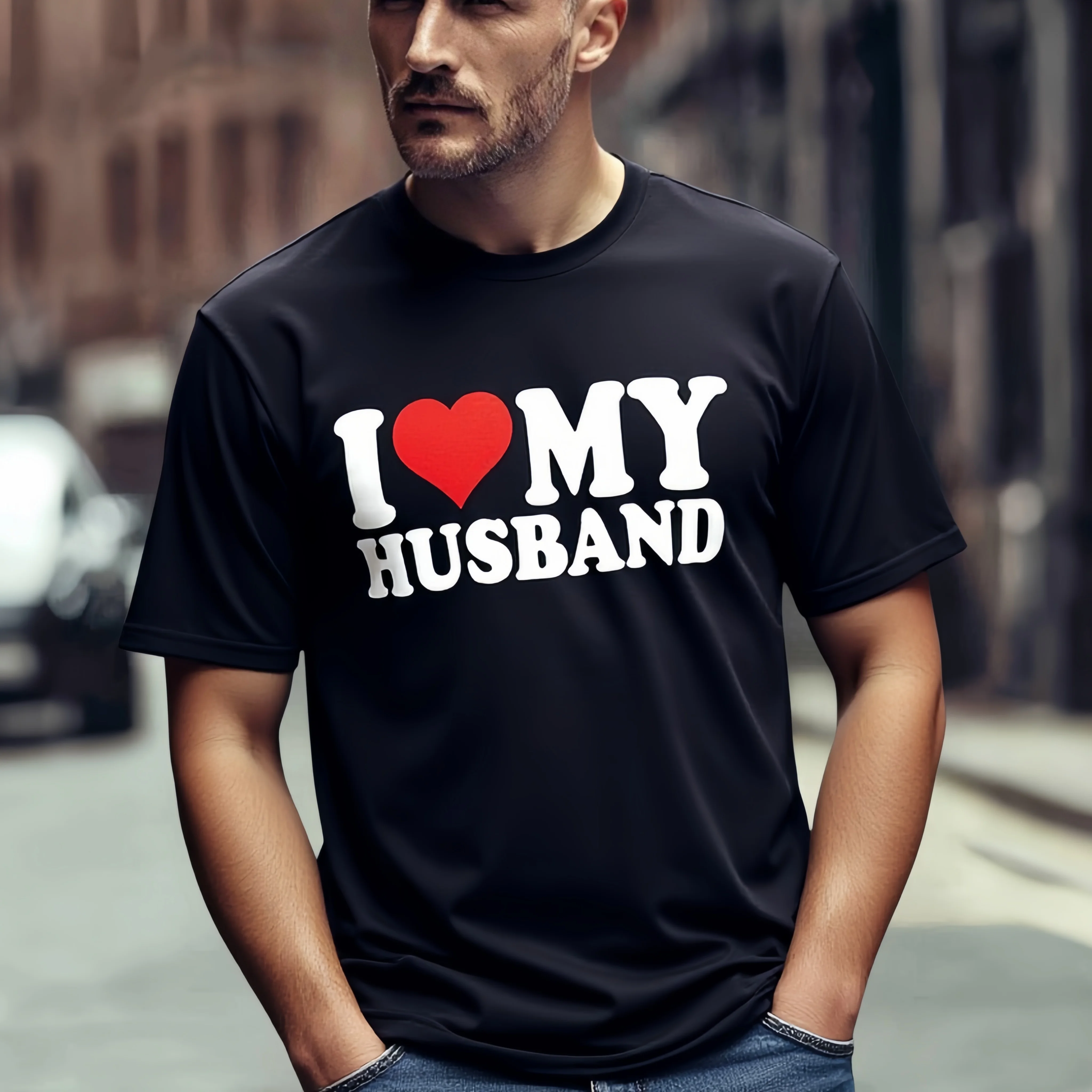 

Teevo Men's Casual T-Shirt I Love My Husband Print Valentine's Day Gift for Him