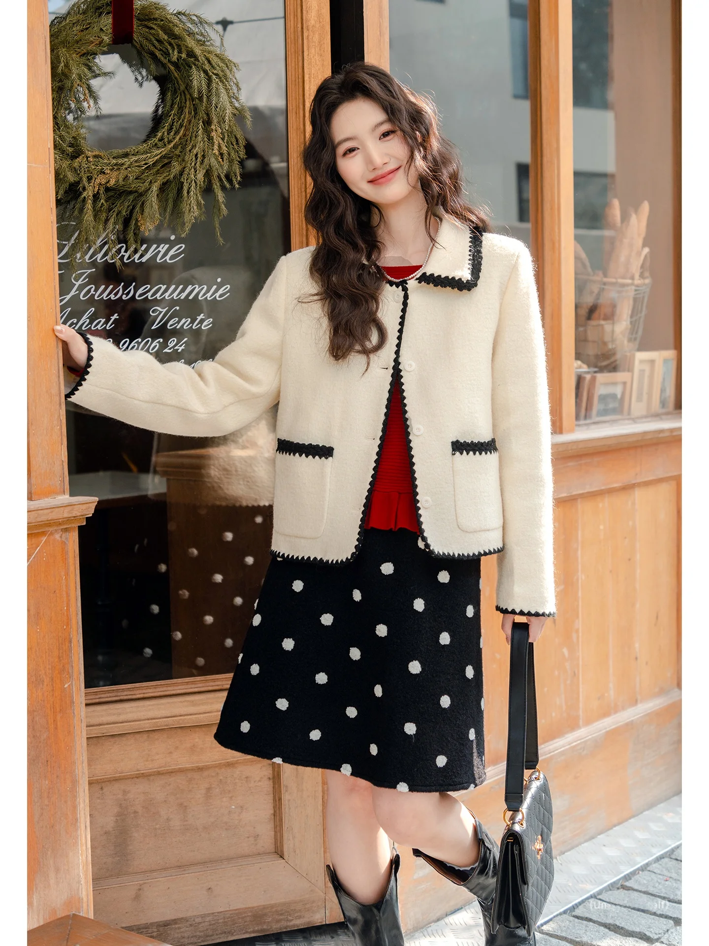 

Branch Rollo Winter Woolen Coat Women's ort Sle down Filling Thi Warm High Waist Straight Cut Commute Faion