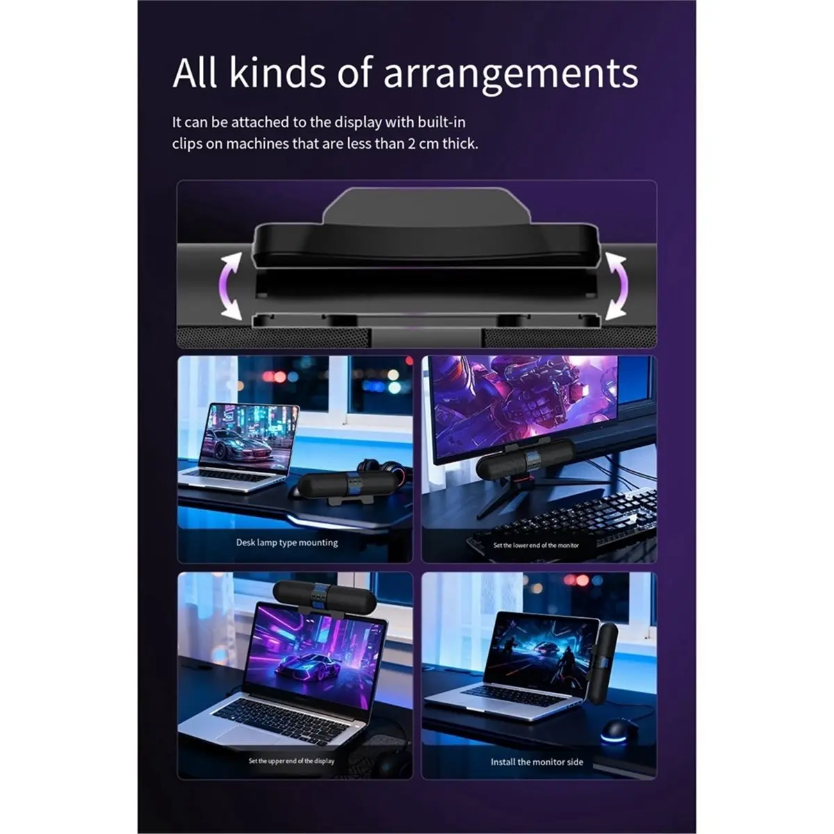 RGB Gaming Sound Bar Esports Speaker Bluetooth Computer Desk 2.0-Inch HiFi Speaker 12W Sound System 120Hz-20KHz