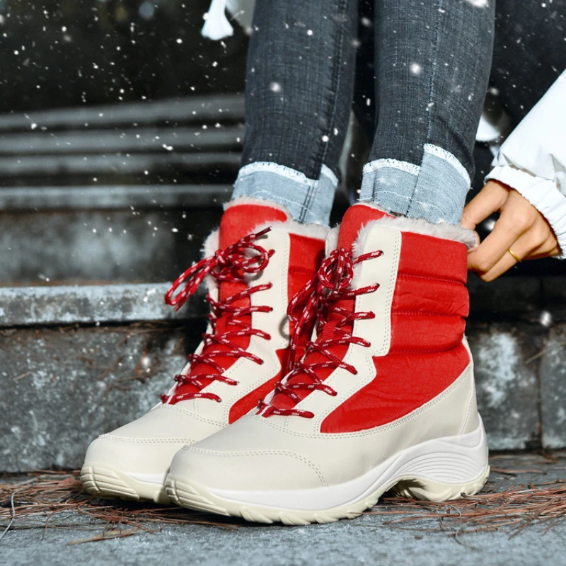 Stivali impermeabili da donna piattaforma con suola spessa stivali da neve caldi 2024 stivaletti da lavoro alla moda per scarpe invernali calde in