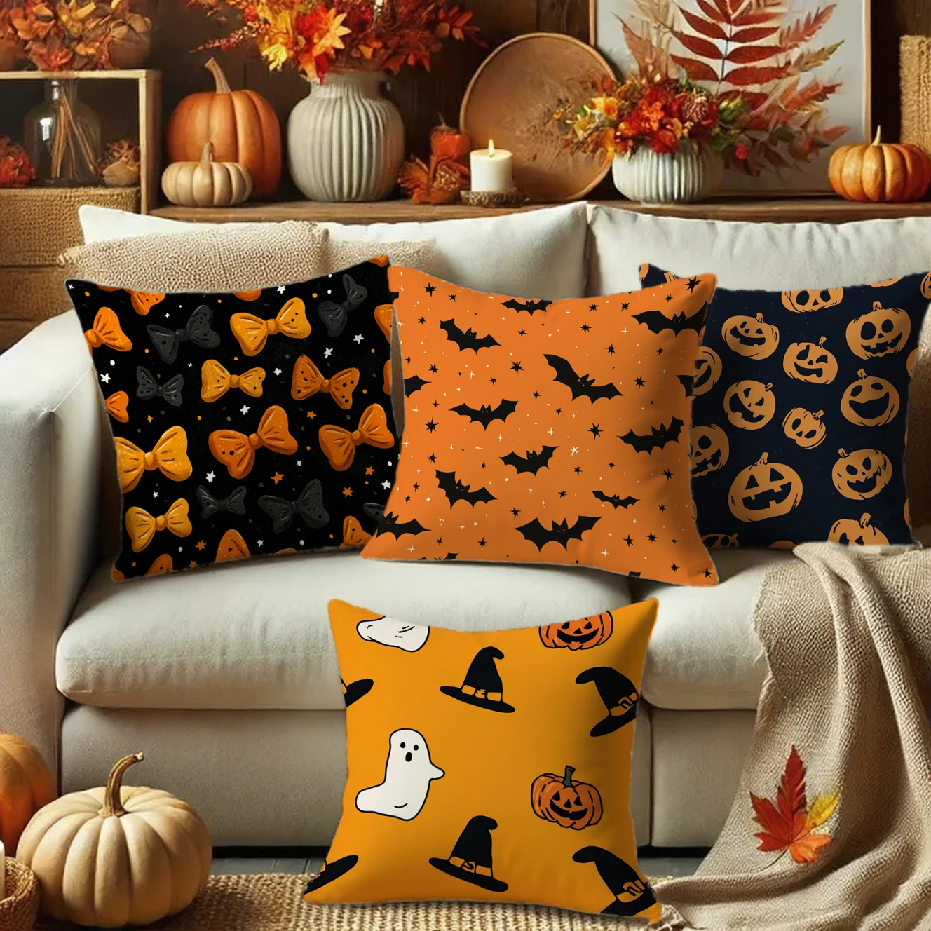 

Чехлы на подушки с галстуком-бабочкой на Хэллоуин, подходят для дивана, автомобиля, спальни, декоративные наволочки, наволочки