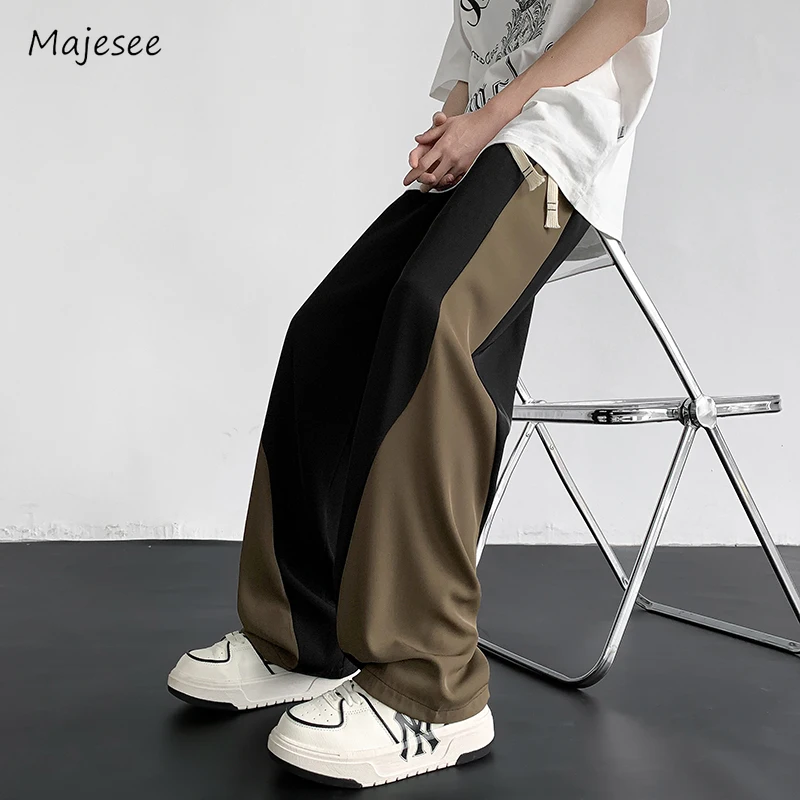 Men Pants Leisure Contrast Color Fashion Japanese Style Streetwear College Vitality Simple Versatile Drawstring Trousers Daily