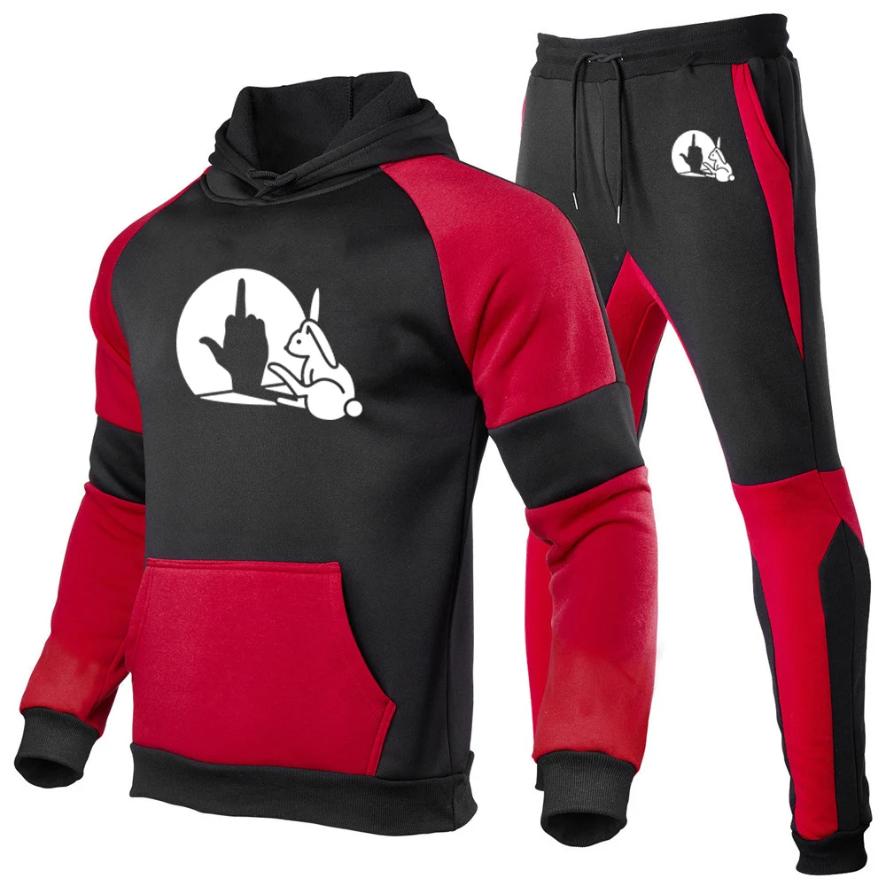 

Funny Rabbit 2025 Spring And Autumn New Men's Suit Animal Bunny Lover Casual Patchwork Hoodie+ Trouser Harajuku Sets
