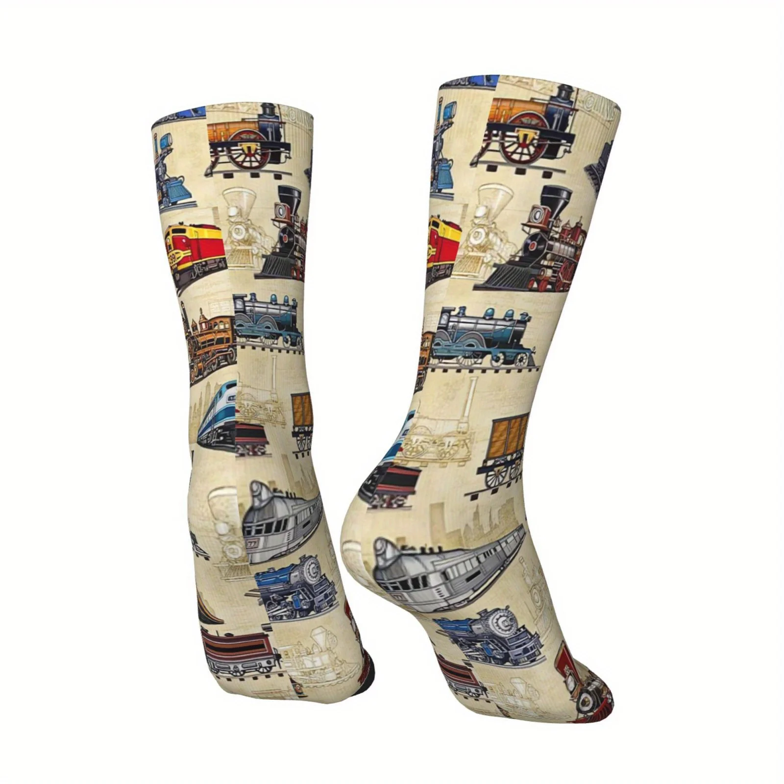 جوارب قاطرة قطار عتيقة قابلة للتنفس من مزيج البوليستر طباعة رقمية ثلاثية الأبعاد مع تصميم قاطرة بخارية جورب بتصميم قطار ريترو #5