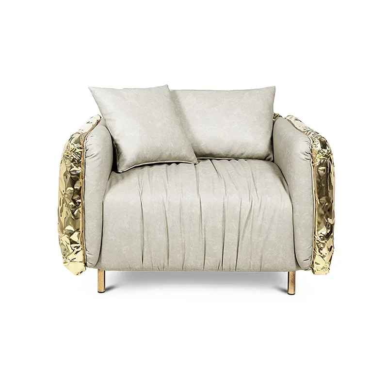 Luxury villa large living room household straight row pure copper sofa chair