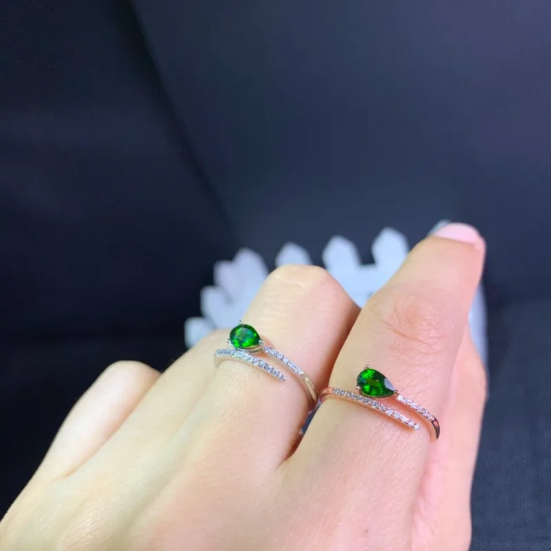 Jewelry Fashion Silver Bamboo Ring 3mm*4mm Natural Diopside Ring 925 Silver Chrome Diopside Jewelry