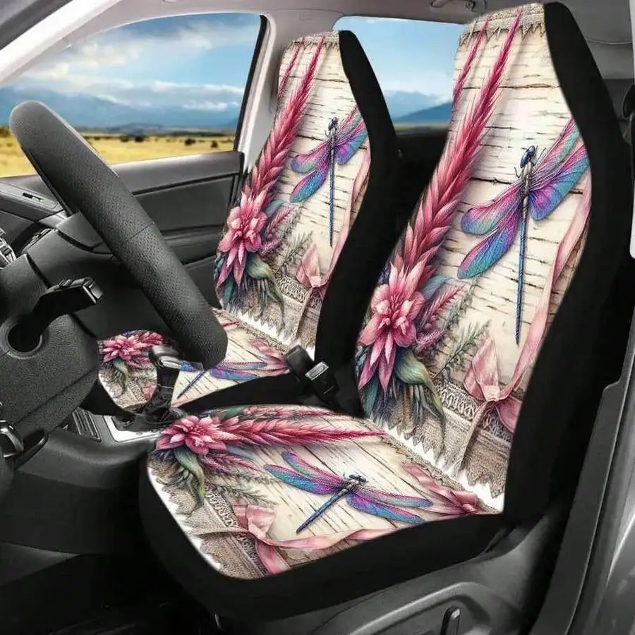 

Elegant Floral Dragonfly Car Seat Covers For Front Seats SUV Truck Driver Passenger Protector