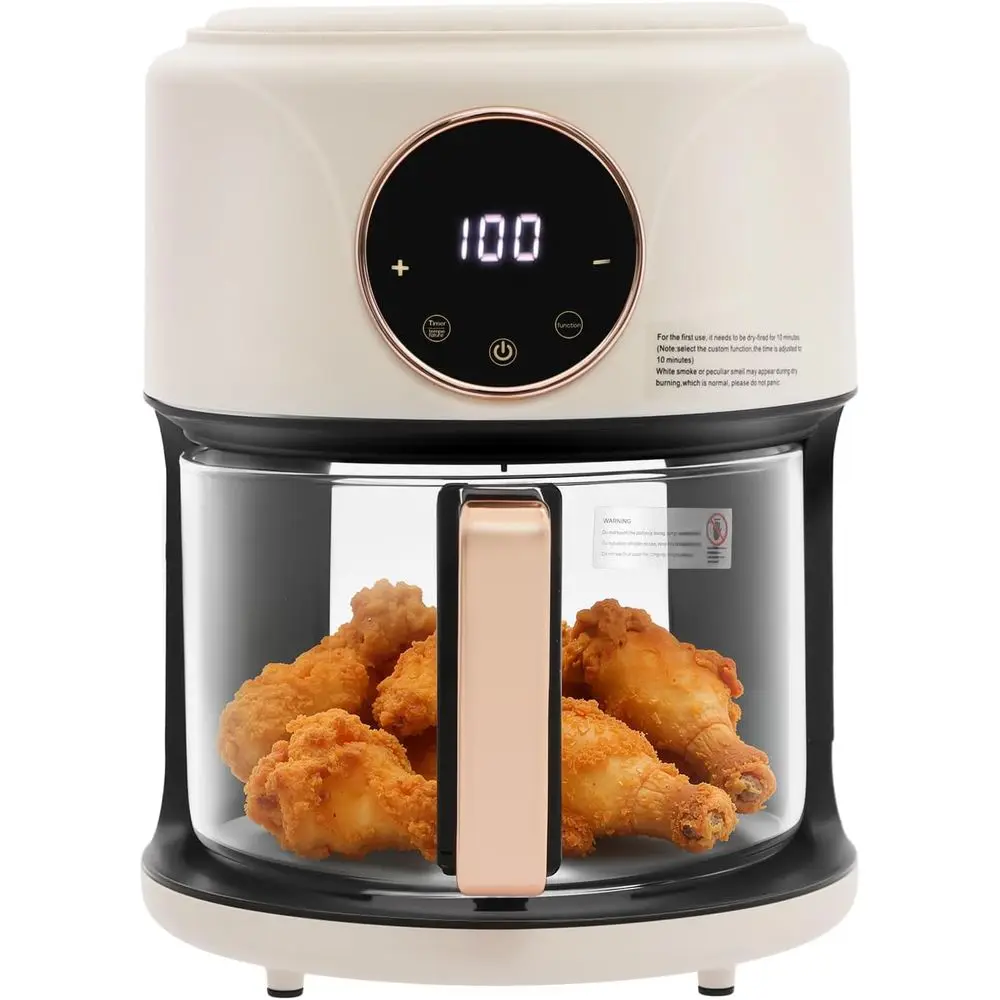 

1200W 4.2L Digital Air Fryer with Transparent Bowl, 8 Preset Modes, Touchscreen Controls, Black/White