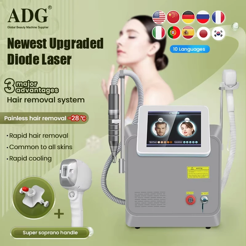 Permanent Painless Hair Removal 808 1064 755 Diode LaserPortable 2 in 1 Pico ND-Yag Laser Tattoo Removal Machine