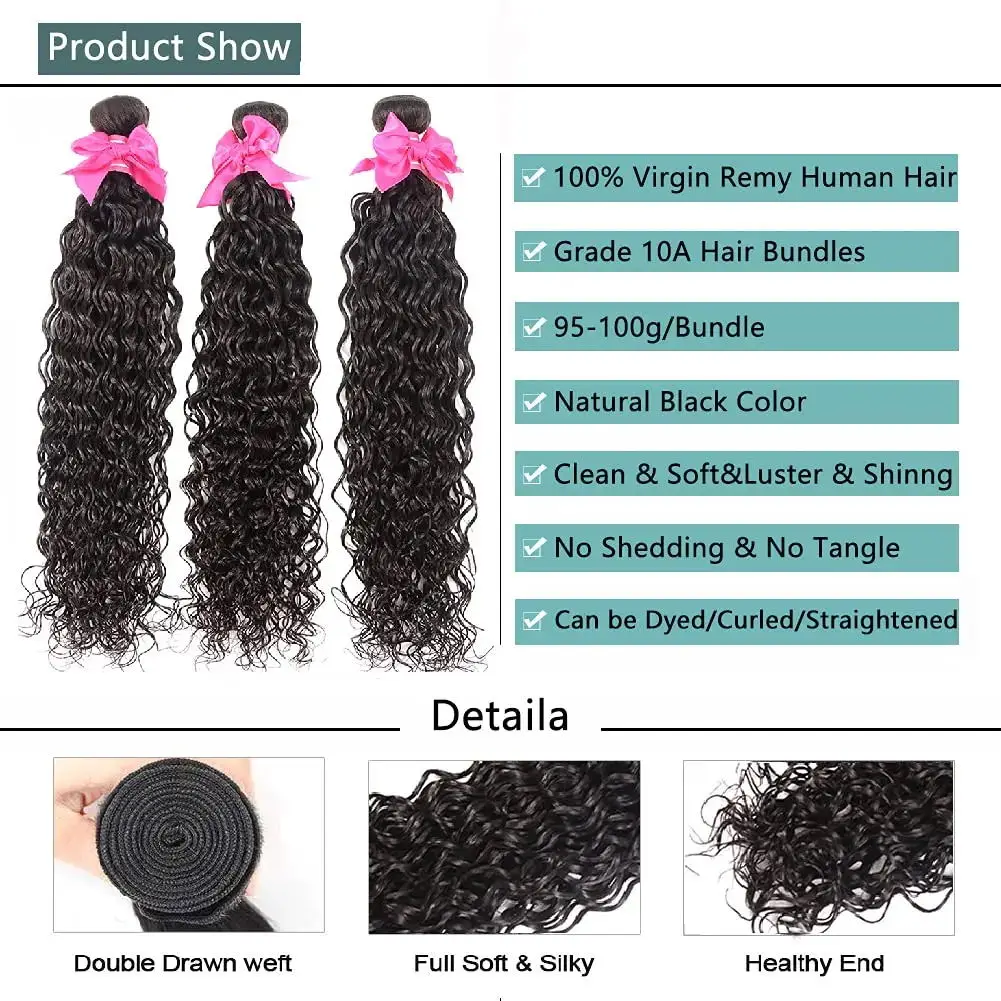 Sleek Brazilian Water Wave Human Hair Bundles Remy Hair 1 3 4 Bundles Human Hair Extensions Jerry Curly Human Hair Bundles