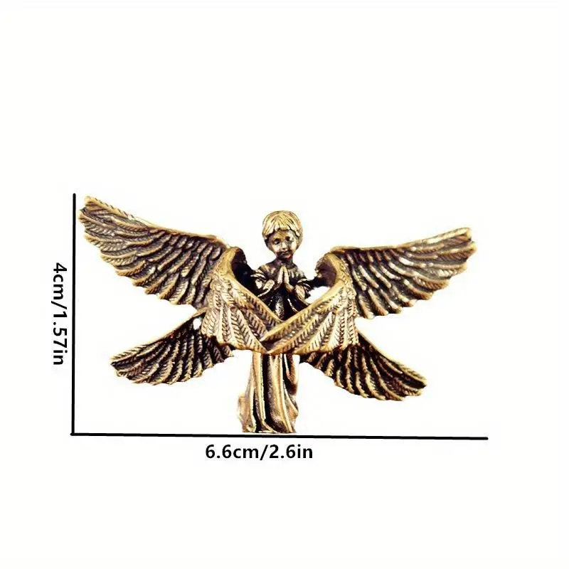 Copper Six Winged Angel God Love Cupid Statue Small Brass Desktop Decor