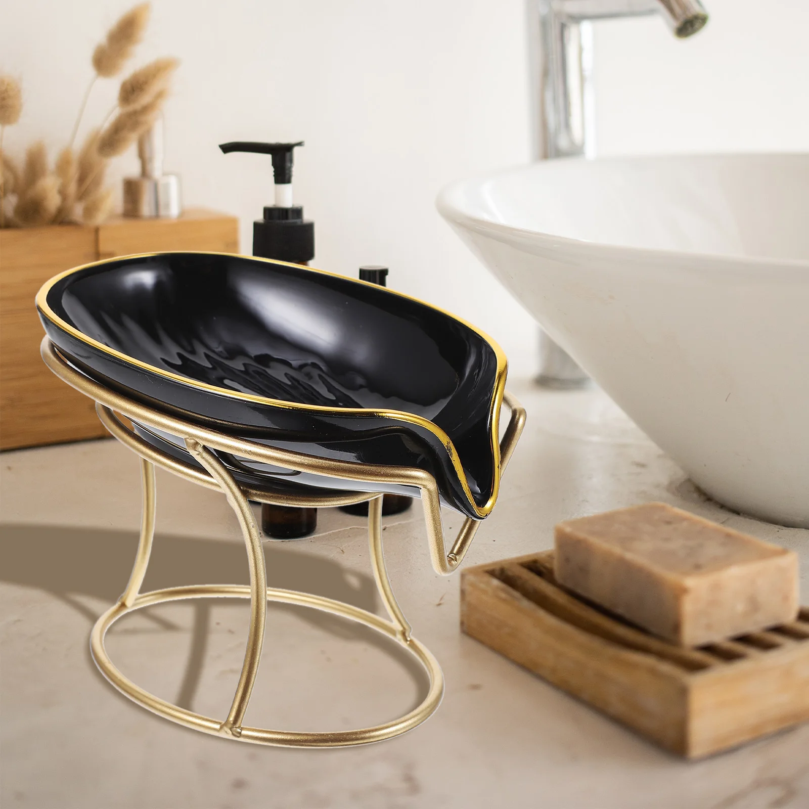 

Bathroom Countertop Self-Draining Soap Tray Creative Shaped Decorative Organizer Sturdy Non-Deformation Tilted Design Easy Clean