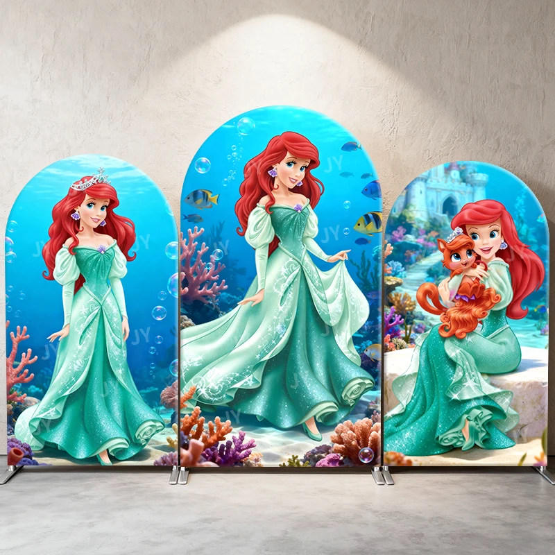 

Disney Princess Ariel Arch Backdrop Cover The Little Mermaid Party Decoration Photography Background for Kid Birthday Babyshower