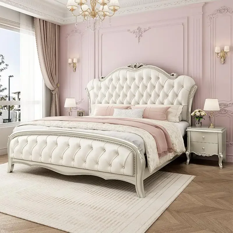 Headboard Frame Double Bed King Size Wooden Room Twin European Bed Luxury Nordic Modern Letto Matrimoniale Bedroom Furniture