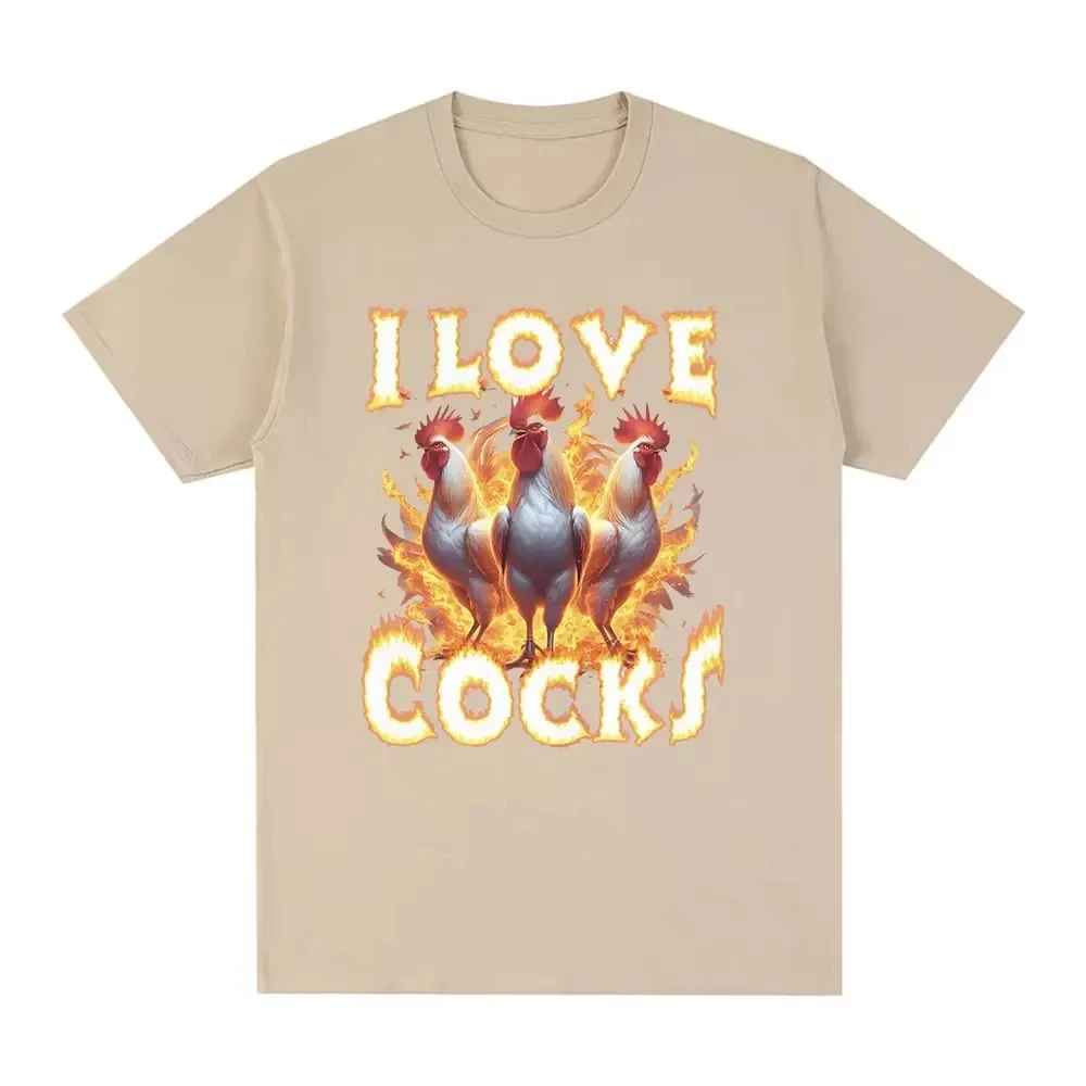 I Love Cocks Roosters Funny Meme T-shirt Chicken Lovers Short Sleeved T-shirt Women's Oversized T-shirt Street Clothing