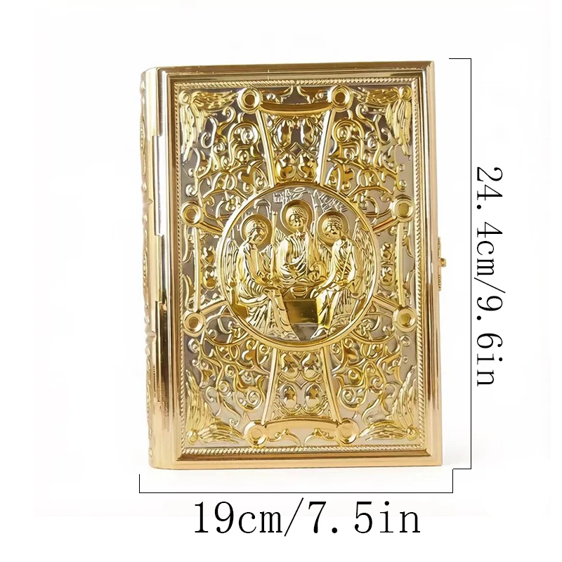 Neue Vintage-Vergoldete Orthodoxe Evangeliums-Buchhülle mit Emaillierter Heiliger Dreifaltigkeits-Ikone für Kirchenliturgie, Hausaltar und religiöses Gebet – Detail 1