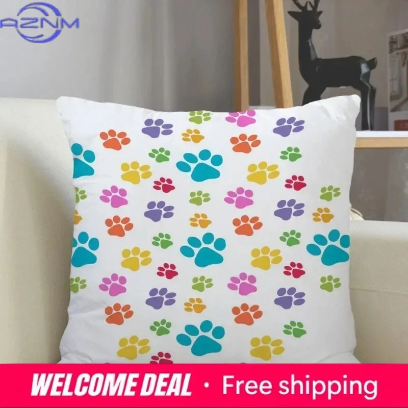 Cute Cat Paw Print Pattern Decorative Pillowcase Car Sofa Square Cushion Pillowcase