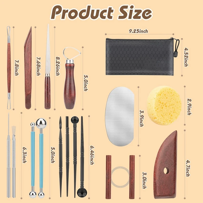 engraving set Clay Sculpting Tools, Basic Clay Pottery Carving Tool Kit with Wooden Handles and Tool Bag for Carving, Molding