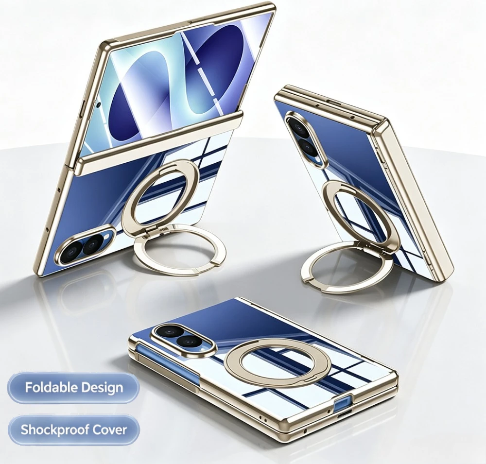 Magnetic Ring Kickstand Case For Samsung Galaxy Z Fold 8 Electroplated Shockproof Full Body Camera Lens Fold Phone Cover