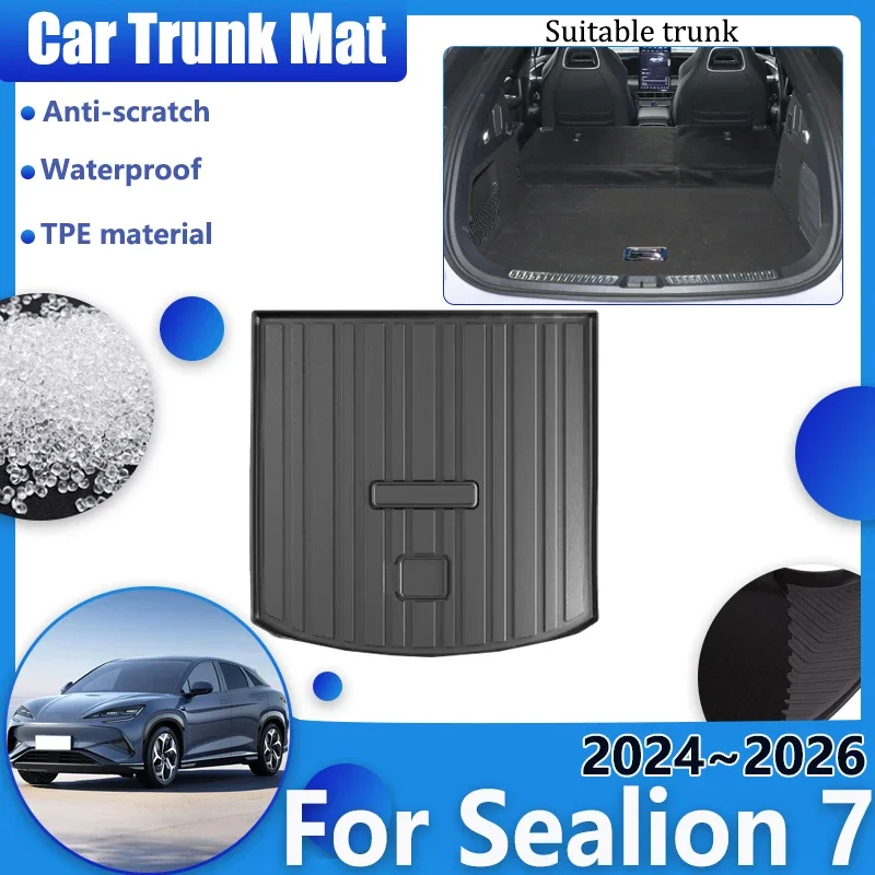 Car Trunk Floor Mats for BYD Sea Lion 07 EV Sealion 7 2024~2026 Waterproof Carpet Protector Luggage TPE Storage Pad Accessories