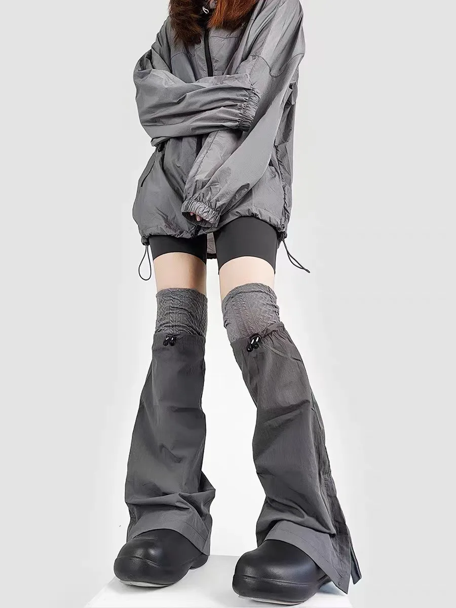 Anime Cosplay Grigio Coulisse Scaldamuscoli da donna Cyberpunk Y2k Ragazza Coprigambe Polsini per stivali Calzini Maniche Ghetta per polpacci Moto