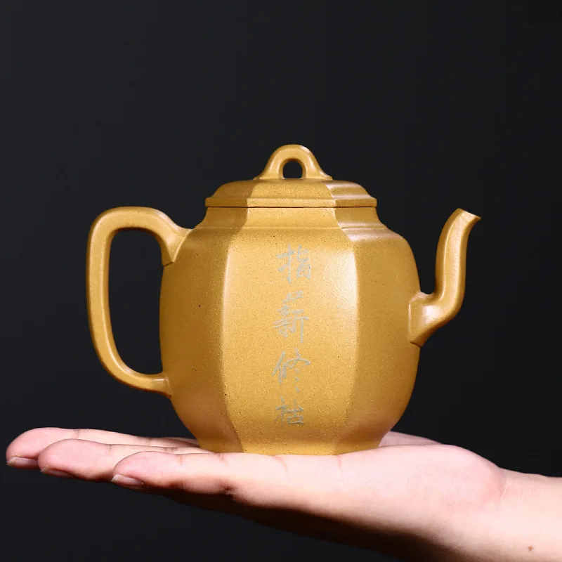 Drop-Shipping Yixing Pure Handmade Raw Ore Purple Teapot With Clay Painting Hexagonal Teapot High-End Tea Set