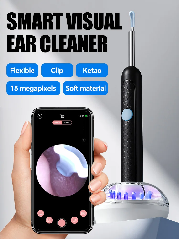 

Visual Ear Wax Cleaner with Camera Safe Earwax Removal Endoscope with 5M Camera Luminous Otoscope Ear Cleaning Tools Ear Care