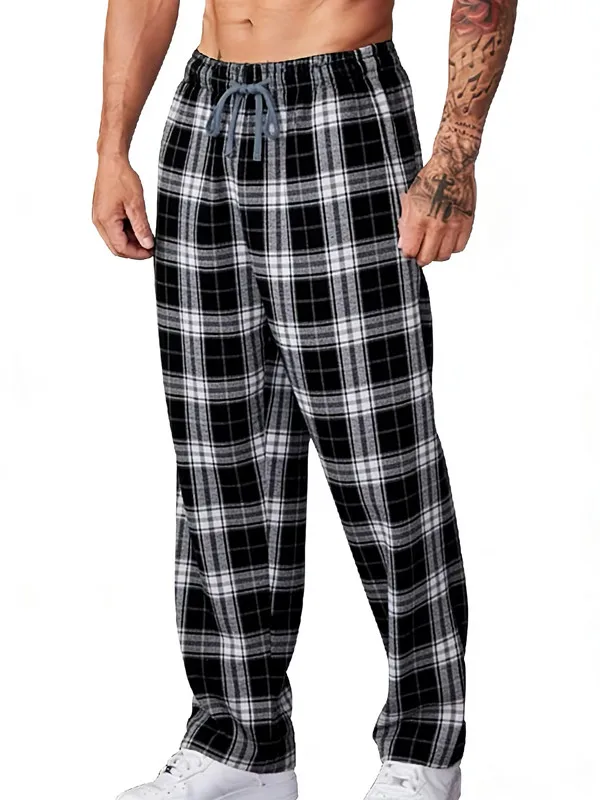 

Мужские брюки в черно-белую клетку 2026 года, весенние, в американском ретро-стиле, свободные, прямого кроя, широкие штанины, модные повседневные брюки для пар