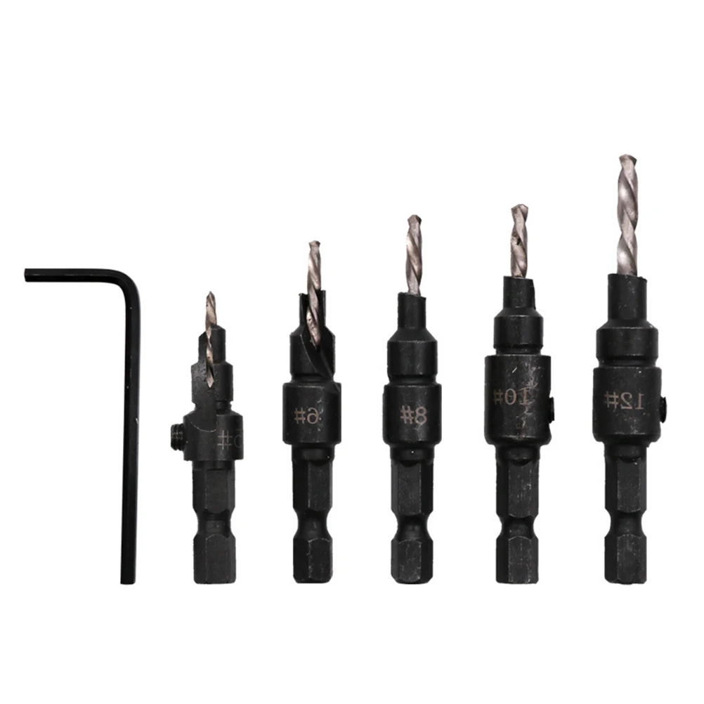 5 pcs Countersink Drill Bit Set High Speed Steel Coating Tough Wood Plastic Metal DIY Home Building Tools Parts