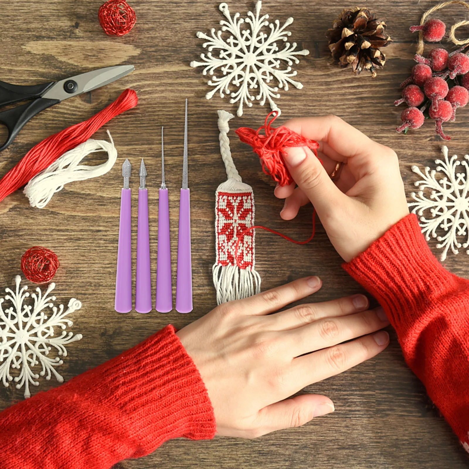 

4pcs Bead Reamer Set Craft Jewelry Tool beads Diy Kit Anti-Slip Reamer For Craft Handle Needle Buffer Purple