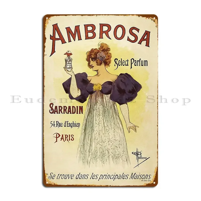 Ambrosa Select Parfum Paris, Placa Metálica con Anuncio de Perfume Vintage de los Años 1900 de Francia, Póster Decorativo para Pared
