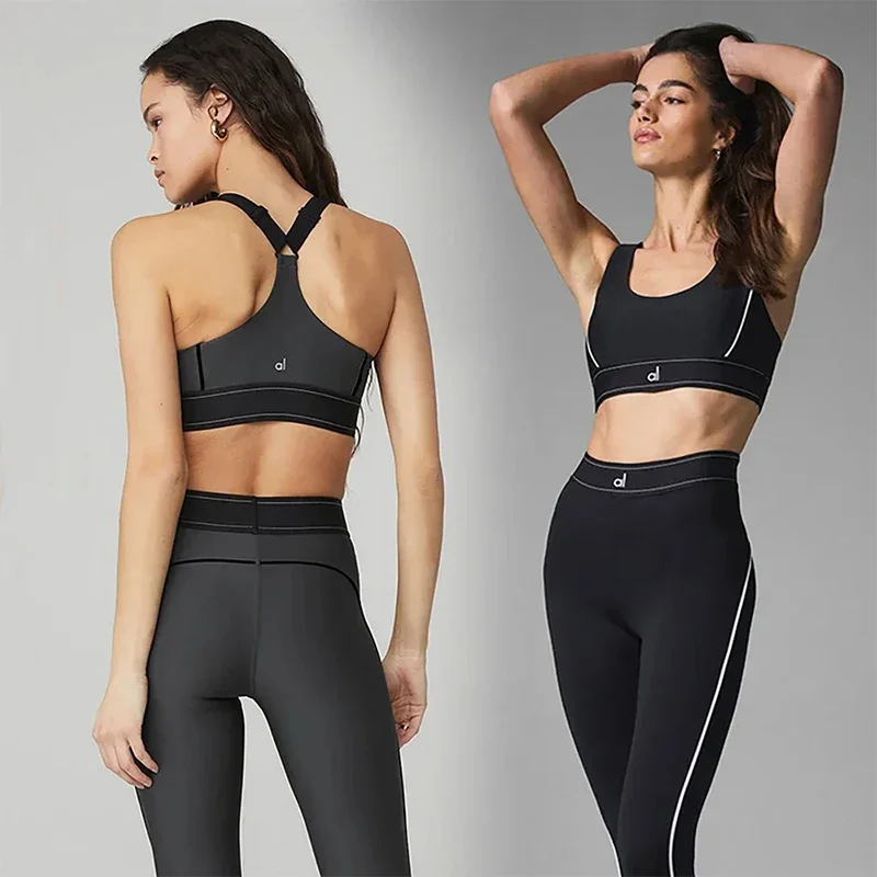 

a* Yoga suit with full logo Pilates two-piece sportswear set with soft cushioned skin friendly fabric