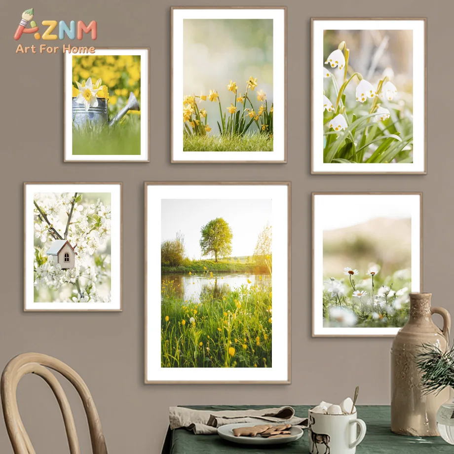AZNM Spring Green Nature Canvas Wall Art Wildflower Country Scenery Inspirational Text Photo Print Unframed Canvas Painting for
