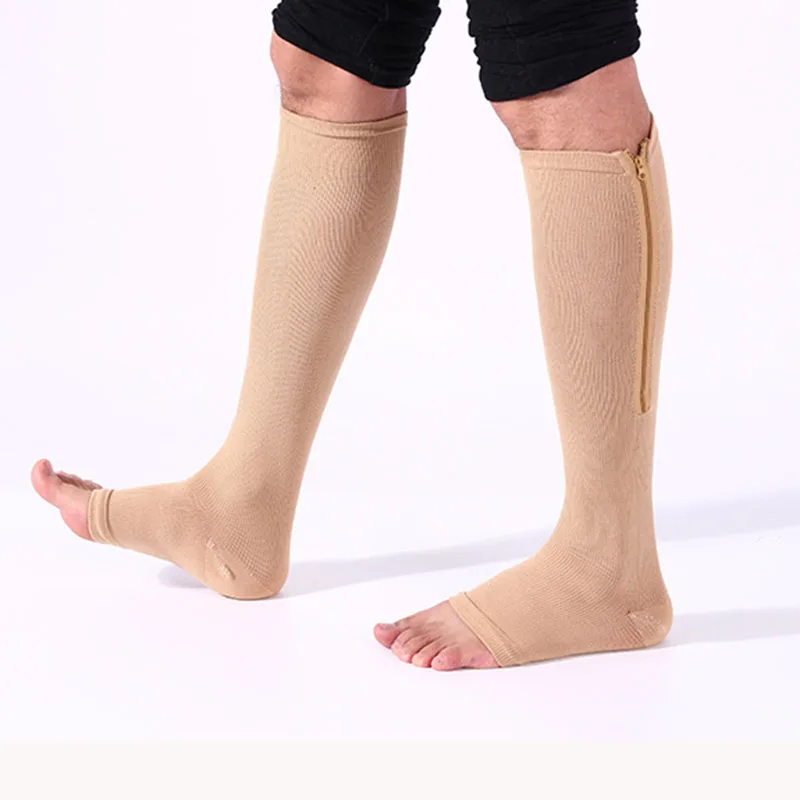 New Women Zipper Compression Socks Support Knee Open Toe Slim Stockings Women's Outdoor Sports Prevent Varicose Veins Socks