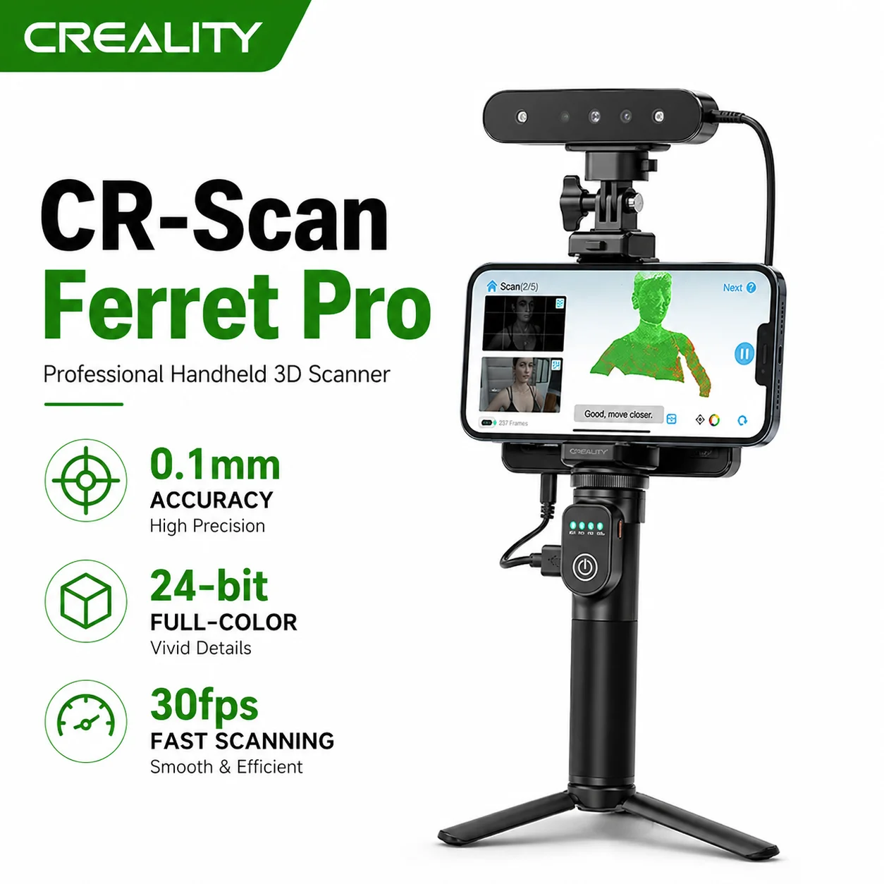 

3D-сканер Creality CR-Scan Ferret Pro WiFi, портативный, ручной, с функцией стабилизации и отслеживания, точность 0,1 мм, беспроводное сканирование для iOS и Android