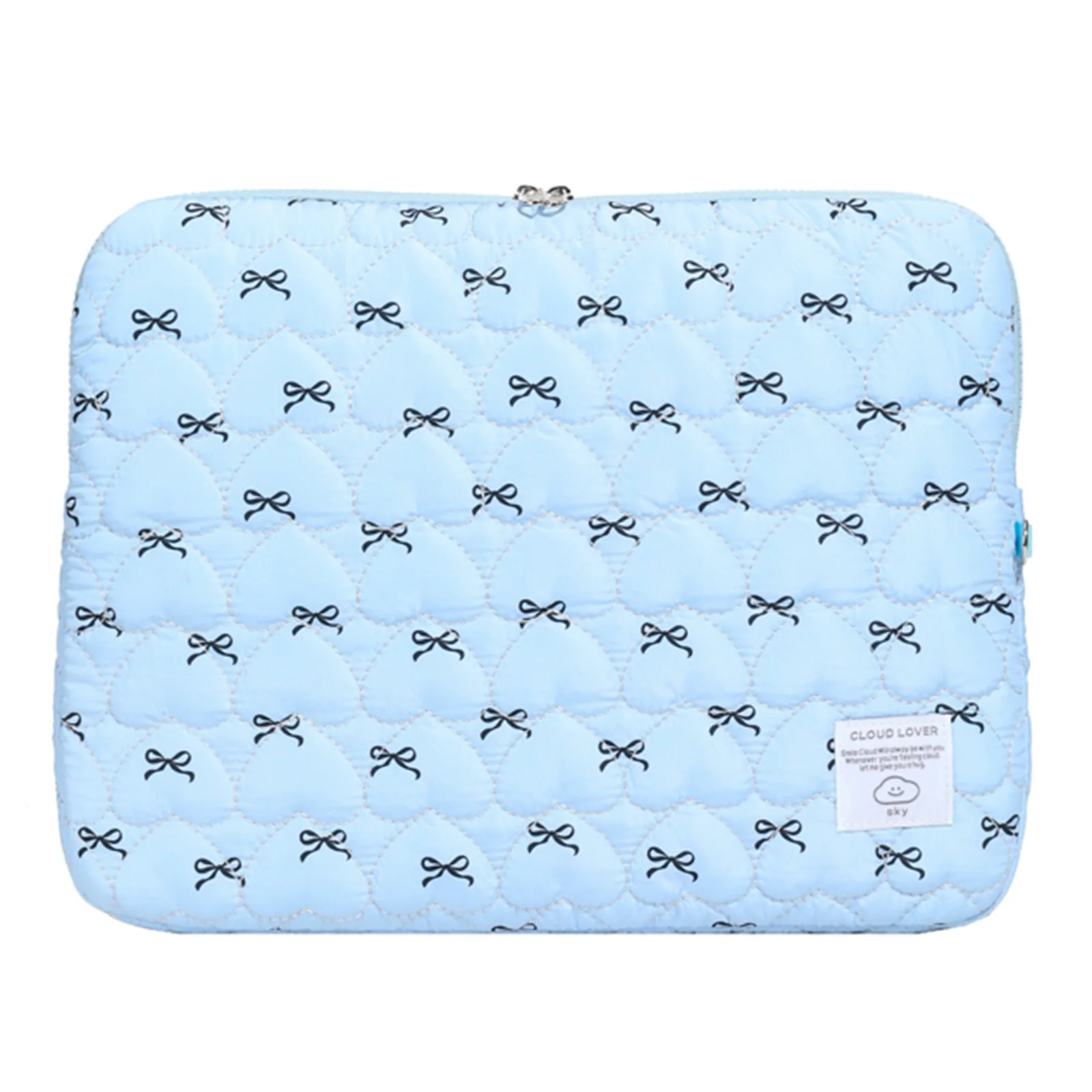 Flauschige gepolsterte Tasche mit Schleife, Stickerei, Plüsch, Laptoptasche, stoßfest, niedlich, gesteppt, Laptop-Hülle, Pendeln, Arbeit, Lerntasche