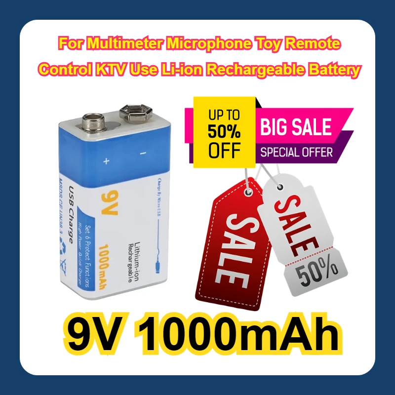 

For Multimeter Microphone Toy Remote Control KTV Use Li-ion Rechargeable Battery Micro USB 9V 1000mAh Batteries