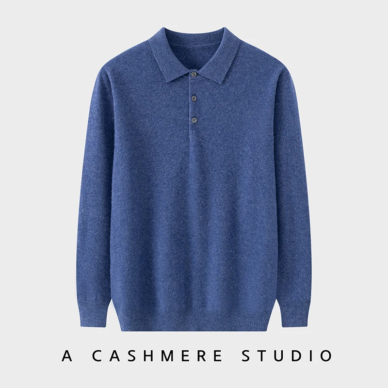 High Quality Men 100% Cashmere Sweater Autumn Winter POLO Neck Pullovers Smart Casual Cashmere Knitwear Warm Shirt Tops