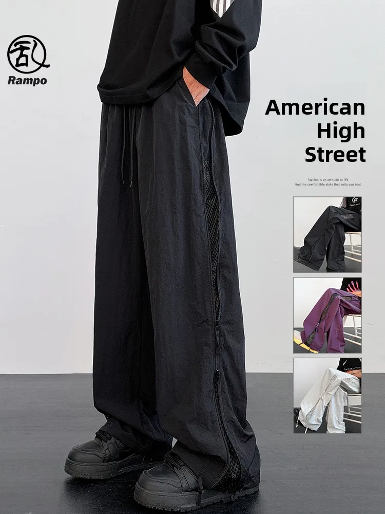 

American High Street Ice Silk Qui Dry Men's Casual Pants Thin Outdoor Workwear Me Side Zipper Straight Leg Leisure Trousers