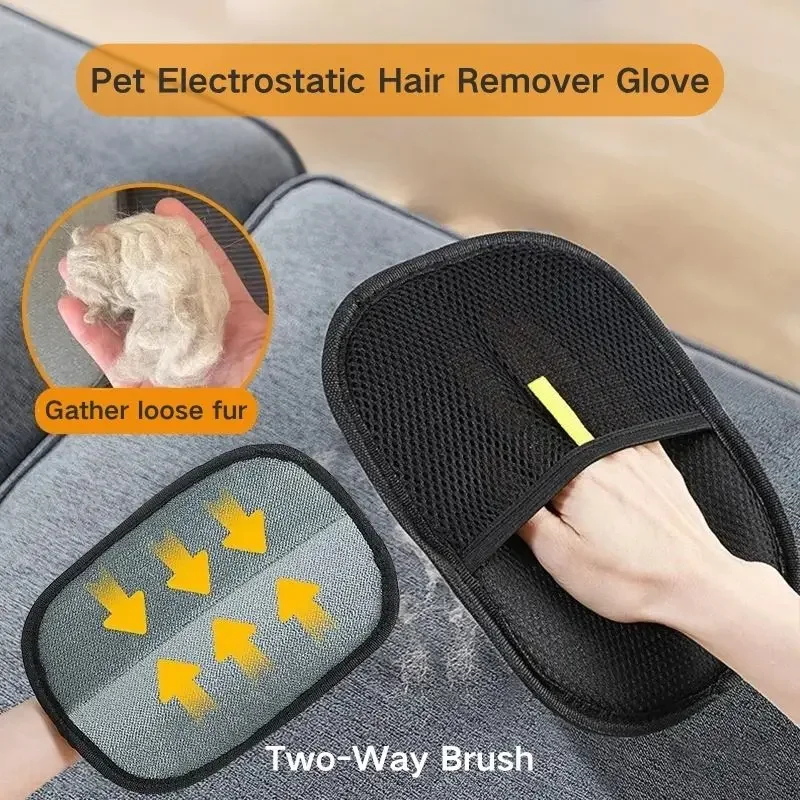 Pet Electrostatic Hair Remover Glove – Reusable Two-Way Brush for Cats & Dogs, Surface Lint & Fur Cleaner for Sofa, Bed, Clothes