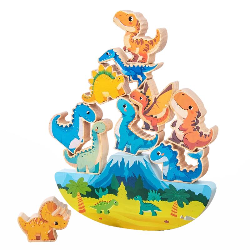 Wooden large particle dinosaur building blocks, children's stacking game, educational parent-child interactive toys