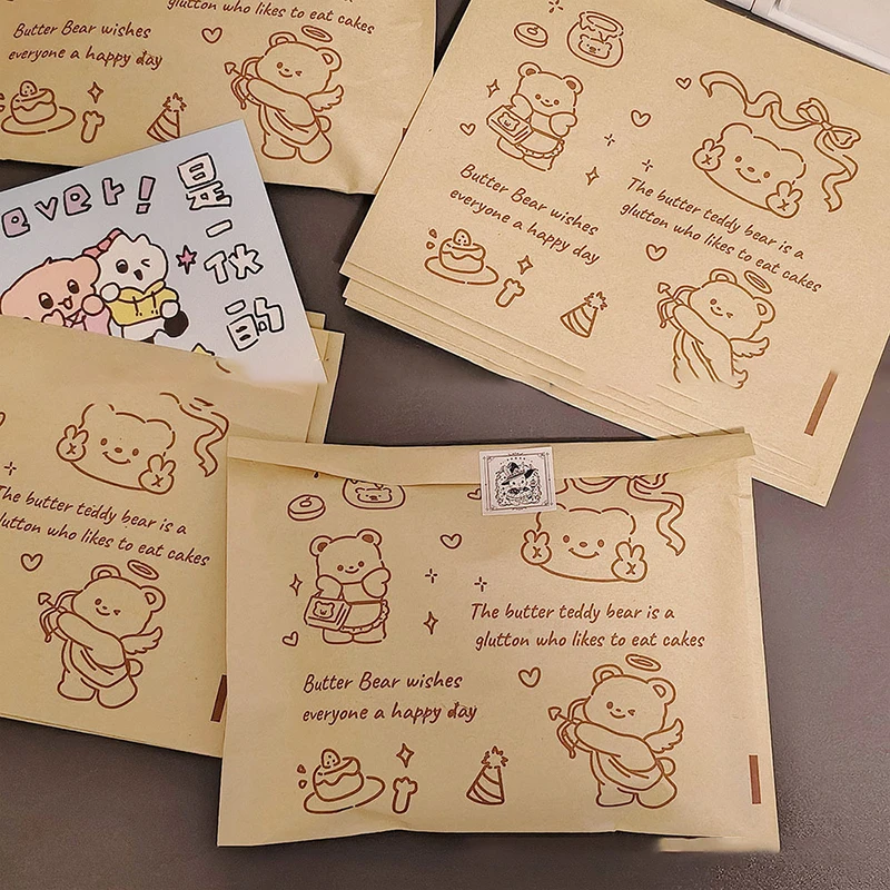 10PCS Butter Bear Kraft Paper Packaging Bag Kitchen Cartoon Biscuit Candy Waterproof Sealing Bag Celebrity Photo Storage Bag