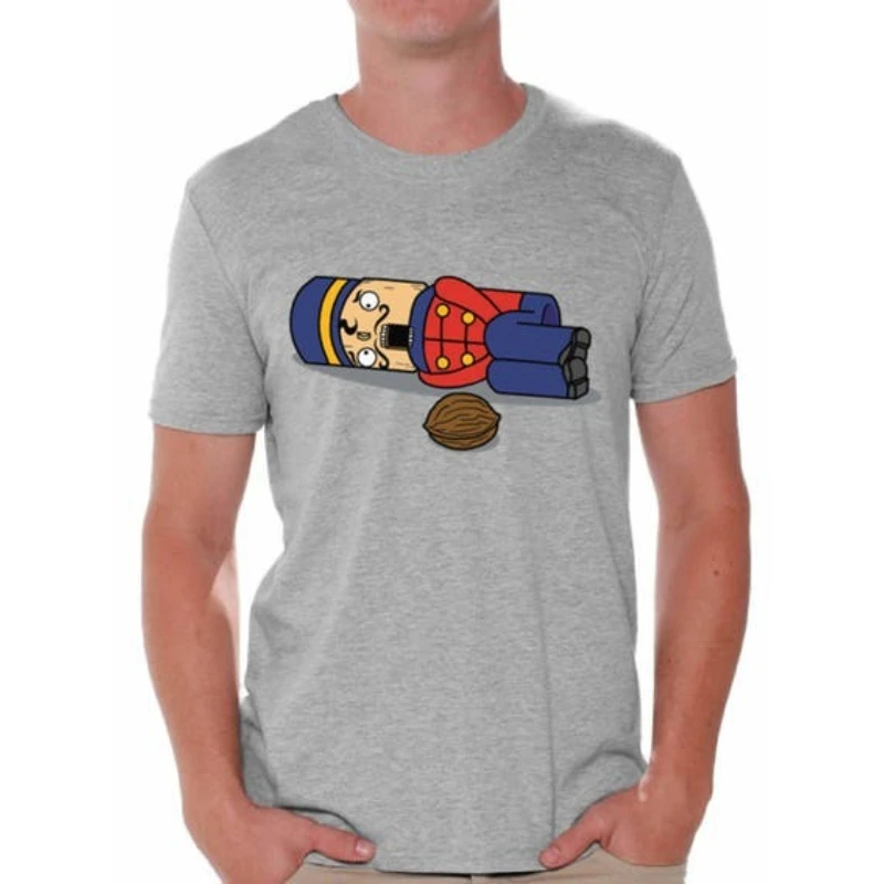 Męska koszulka bawełniana z motywem Dziadka do Orzechów, śmieszna, brzydka, na imprezę, świąteczna, prosta koszulka męska, brzydka świąteczna koszulka, brzydka świąteczna koszulka z nadrukiem.