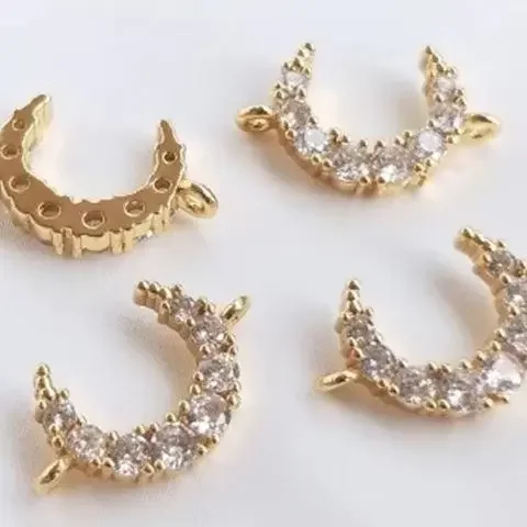 

14K Gold-Color Micro Inlaid Zircon Moon Pendant Small DIY Handmade Necklace Bracelet Jewelry Accessories D055
