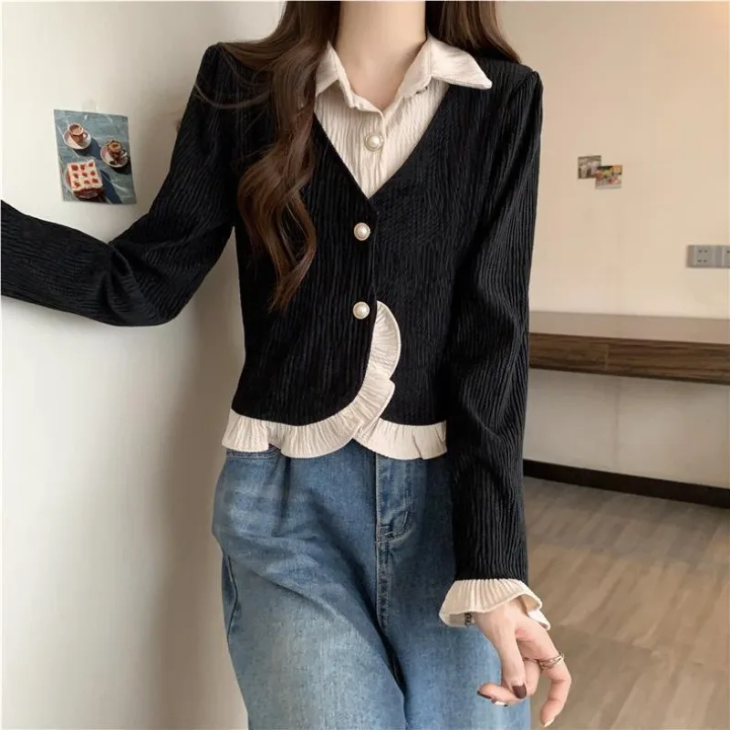 

Corduroy Button Up Woman Top Basic Luxury Designer Cute and Elegant Youthful Korea Stylish Pretty Shirts & Blouses for Women