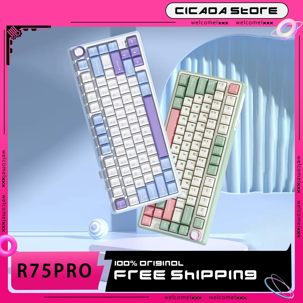 

Rk R75pro Mechanical Keyboard 81 Keys 3 Mode Wireless Custom Gasket Keyboard Hot Swap Rgb Light Knob Mini Gaming Office Keyboard