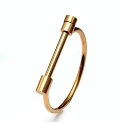 Gold Color Screw Men Women Cuff Charm Bangles Titanium Nail Plug Bolt Stainless Steel Fashion Bracelets Sporty Jewelry