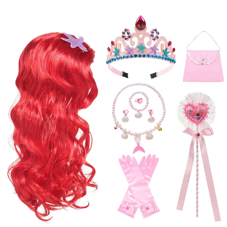Peluca de Anime Ariel para niñas, peluca de sirenita, peluca de princesa Ariel, peluca roja larga y rizada de estrella de mar, peluca roja Amine Cos para niños