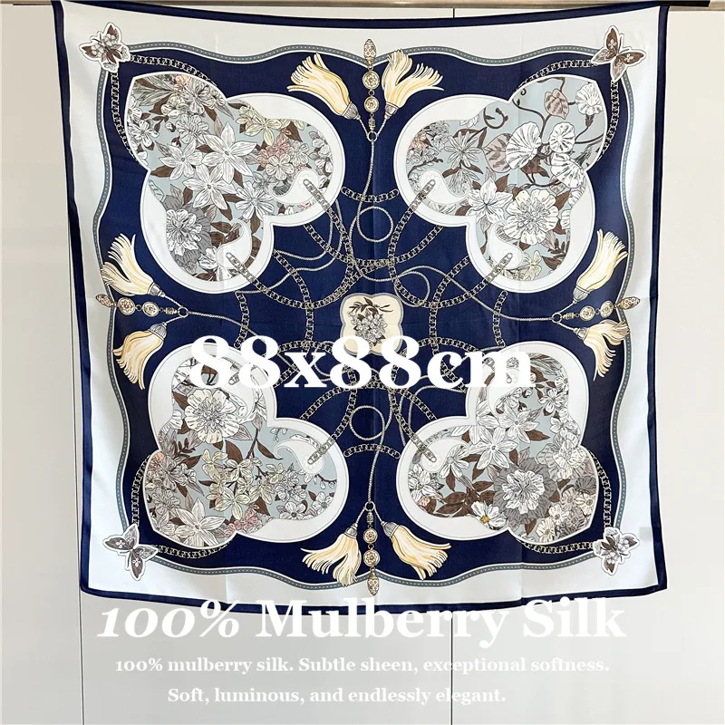 

Designer 100% Mulberry Silk Scarf 88x88cm Large Square Silk Twill Scarf for Women Luxury Printed Head Scarf Hijab Bandana Wrap