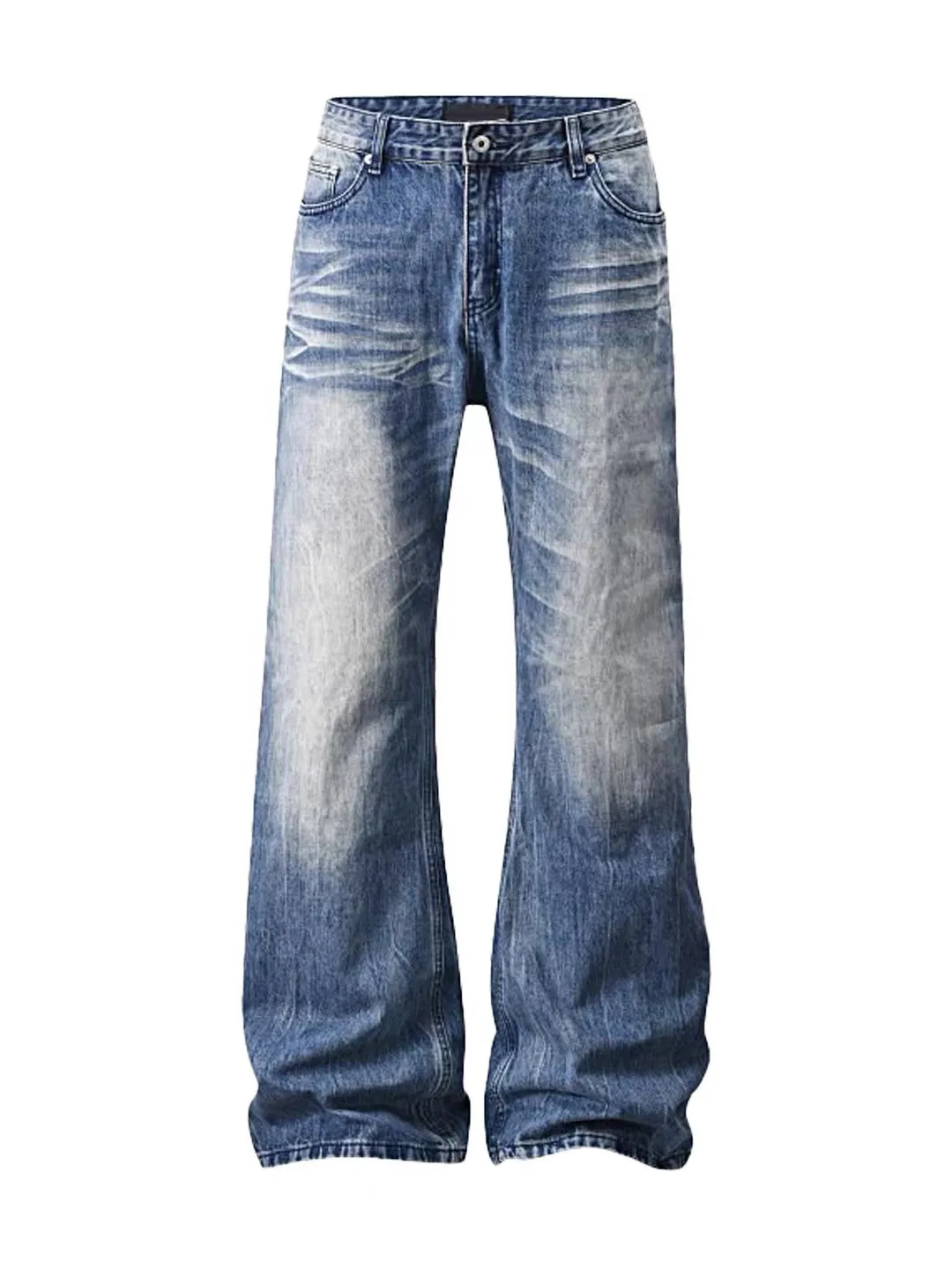 Jeans Retro Americanos Lavados em Azul para Homens e Mulheres, Calças Longas Casuais Soltas para Primavera e Outono, Jeans Cl...